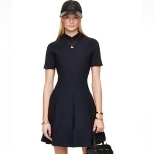Kate Spade Trompe L’Oeil Navy Blue Black Peter Pan Collar Fit Flare Dress Large